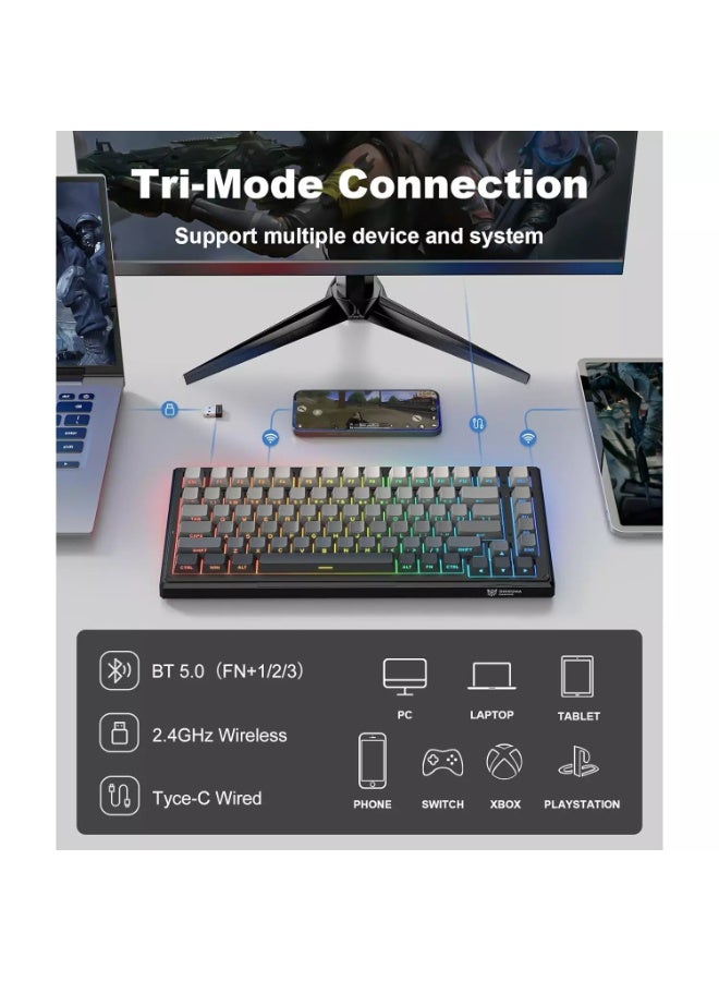 onikuma G83 Tri-Mode RGB Mechanical Gaming Keyboard with Bluetooth 5.0, 2.4GHz & Wired USB-C Connectivity, 75% Hot-Swappable Layout, 8000mAh Battery, Silent Gasket Structure, Side-Printed PBT Keycaps (Black Gray) - Image 3